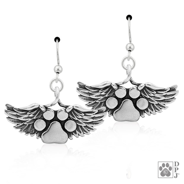 Paw Print Angel Earrings, Sterling Silver Heavens Paws Earrings