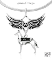 Belgian Malinois K-9 Unit Memorial Necklace, Angel Wing Jewelry