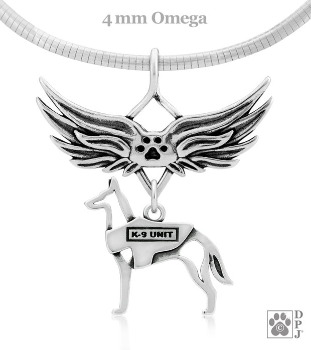 Belgian Malinois K-9 Unit Memorial Necklace, Angel Wing Jewelry