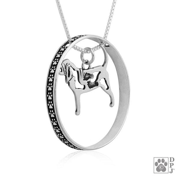 Sterling Silver Bloodhound Necklace w/Paw Print Enhancer, Body