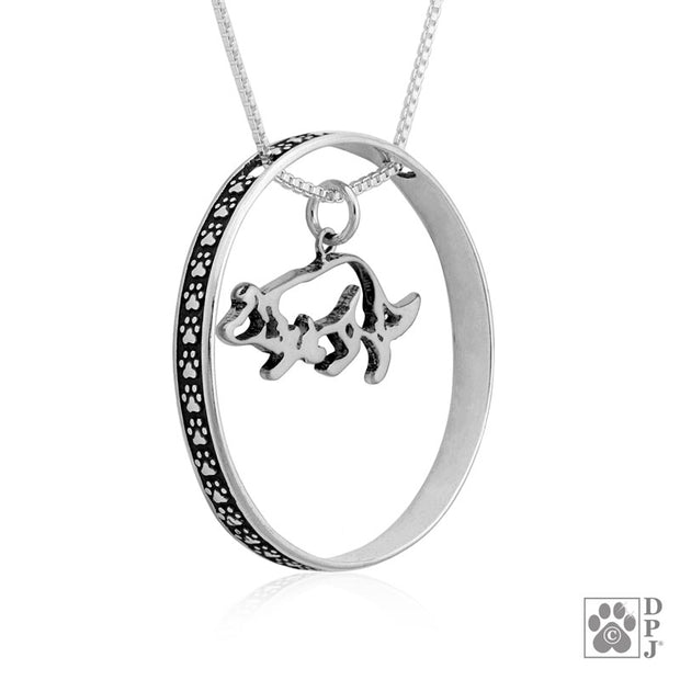 Sterling Silver Border Collie Necklace w/Paw Print Enhancer, Body
