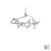 Border Collie Small Crouch Necklace In Sterling Silver