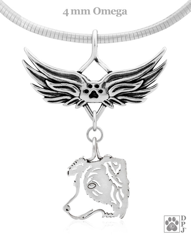 Border Collie Memorial Necklace, Angel Wing Jewelry