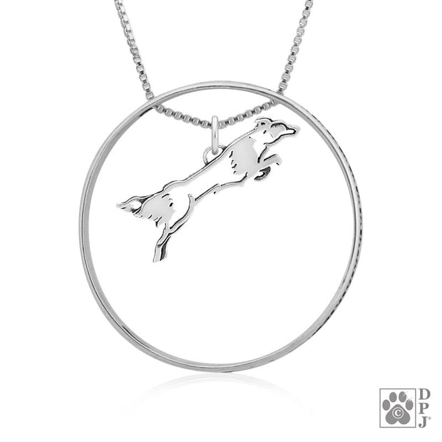 Sterling Silver Fly Like a Border Collie Necklace w/Paw Print Enhancer, Body