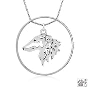 Sterling Silver Borzoi Necklace w/Paw Print Enhancer, Head
