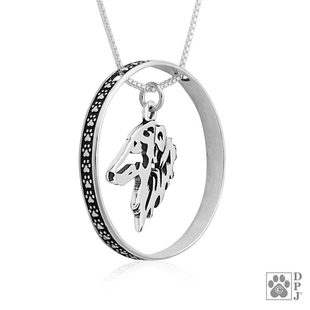 Sterling Silver Borzoi Necklace w/Paw Print Enhancer, Head