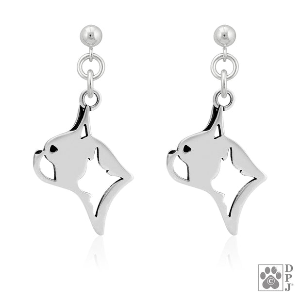 Sterling Silver Boston Terrier Earrings