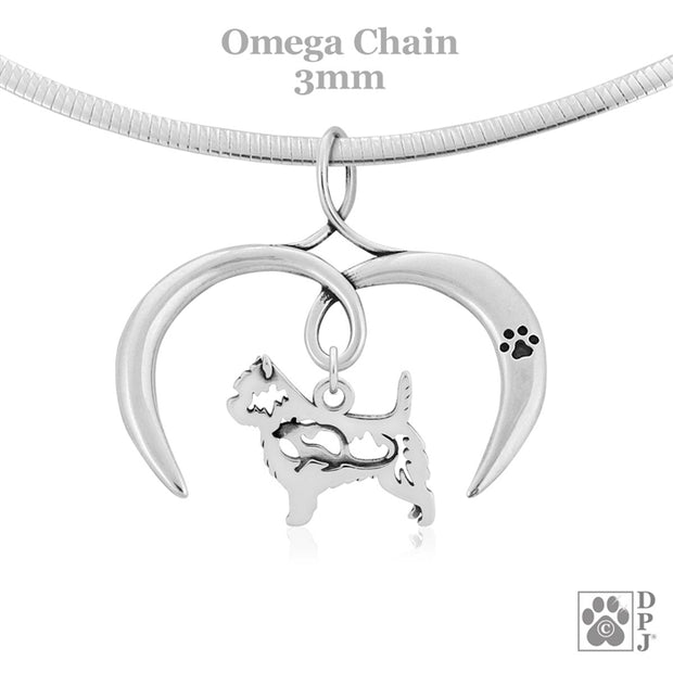Open Heart Cairn Terrier Necklace in Sterling Silver, Jewelry Gifts for Cairn Terrier Lovers