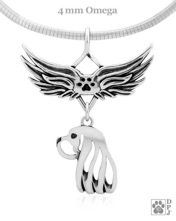 Cavalier King Charles Spaniel Memorial Necklace, Angel Wing Jewelry