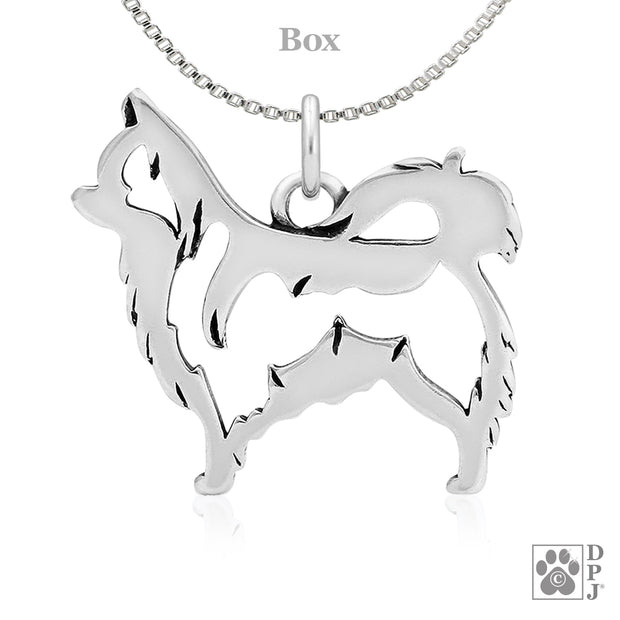 Chihuahua Necklace Jewelry in Sterling Silver, Long Hair