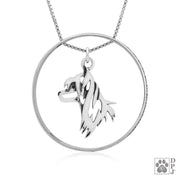 Sterling Silver Chinese Crested Necklace w/Paw Print Enhancer, Head