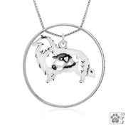 Sterling Silver Collie Necklace w/Paw Print Enhancer, Rough Coat Body