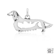Dachshund Necklace Jewelry in Sterling Silver, Longhaired