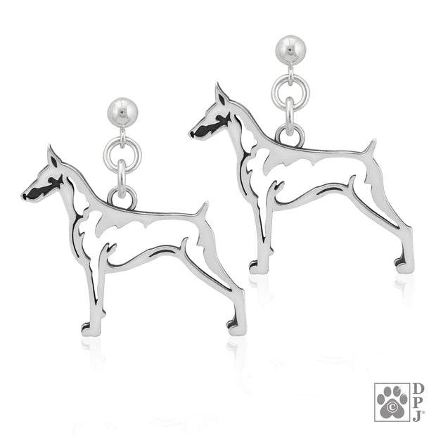 Doberman Pinscher Earrings in Sterling Silver