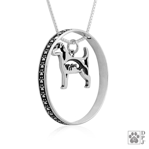 Sterling Silver Parson Russell Terrier Necklace w/ Paw Print Enhancer, Body
