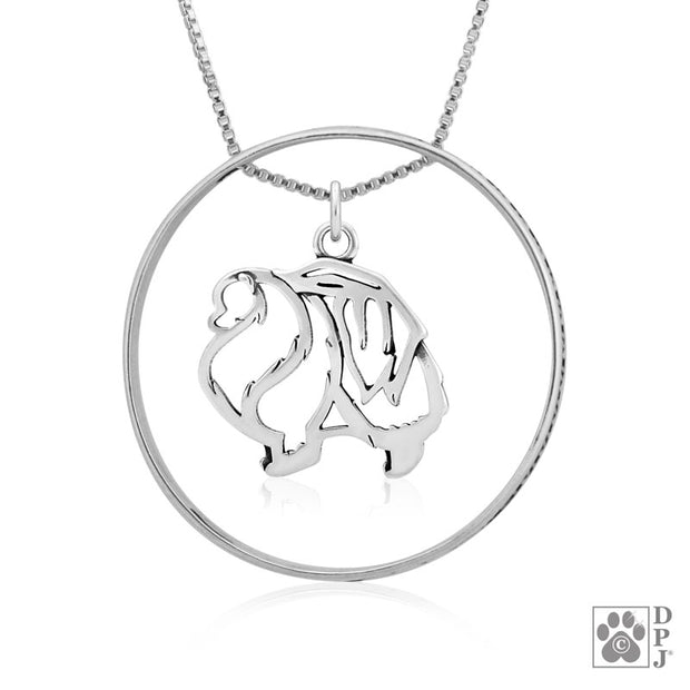 Sterling Silver Pomeranian Necklace w/Paw Print Enhancer, Body