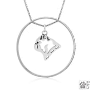 Sterling Silver Pug Necklace w/Paw Print Enhancer, Head