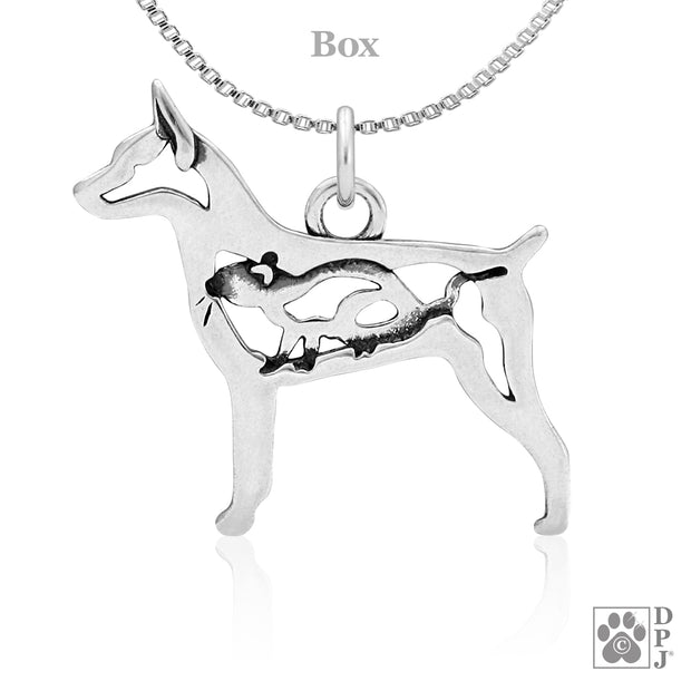 Sterling Silver Rat Terrier Necklace, w/Rat in Body