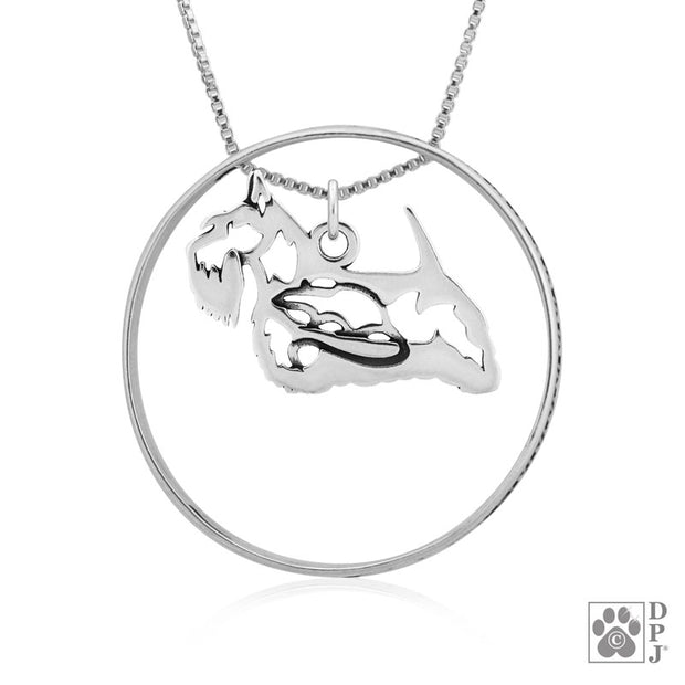 Sterling Silver Scottish Terrier Necklace w/Paw Print Enhancer, Body