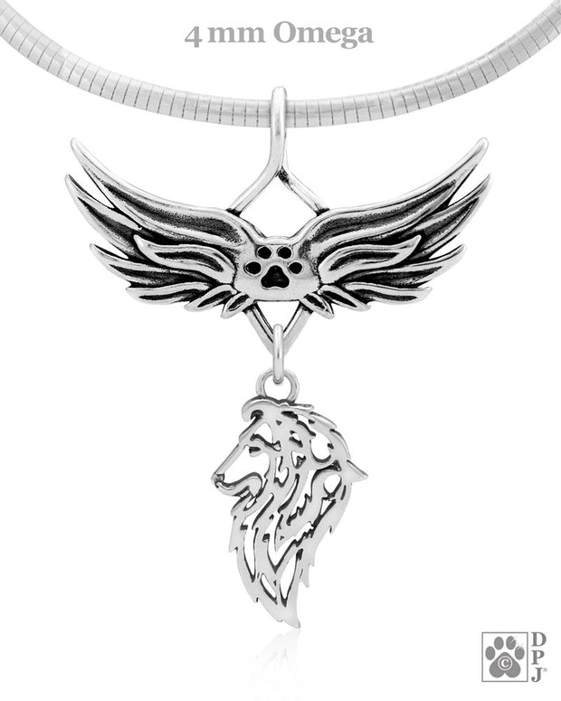 Shetland Sheepdog Memorial Necklace, Angel Wing Jewelry