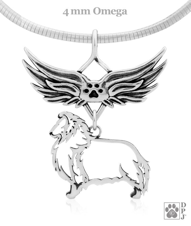 Sheltie Memorial Necklace, Angel Wing Jewelry