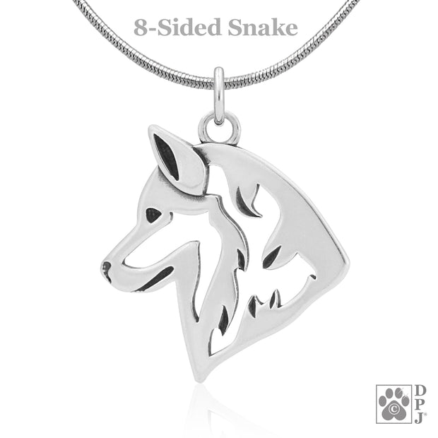 Sterling Silver Siberian Husky Necklace, Head