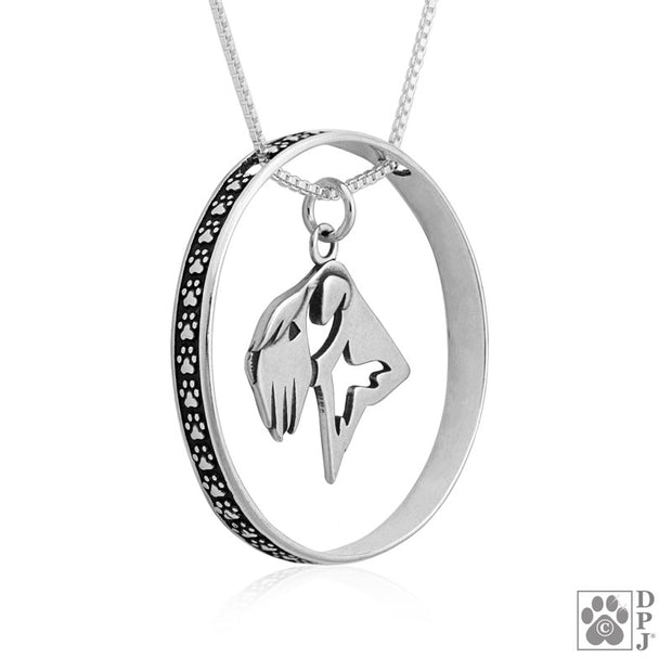 Sterling Silver Soft Coated Wheaten Terrier Necklace w/Paw Print Enhancer, Head