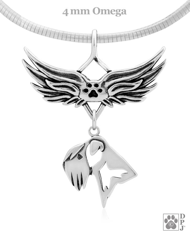 Soft Coated Wheaten Terrier Memorial Necklace, Angel Wing Jewelry