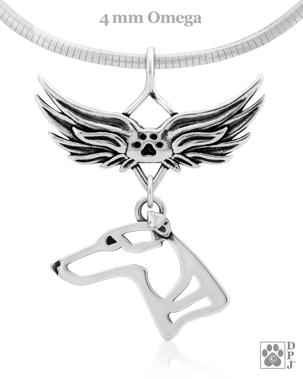 Whippet Memorial Necklace, Angel Wing Jewelry