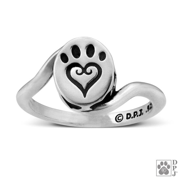Sterling Silver Paw Print Ring, Etched In My Heart