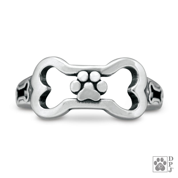 Paw and Bone Ring, Sterling Silver Paws Off My Bone Ring