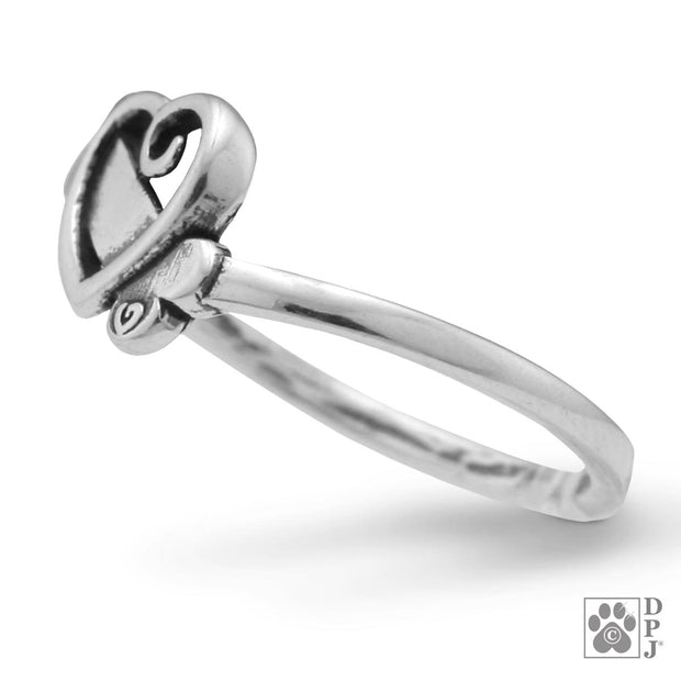 Heart and Dog Bone Ring, Sterling Silver K-9 Cupid Ring