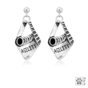 Agility earrings on dangle posts in sterling silver, Top rated agility jewelry