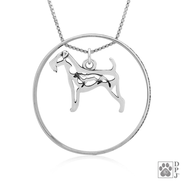 Sterling Silver Airedale Terrier Necklace w/Paw Print Enhancer, Body