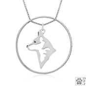 Sterling Silver Australian Cattle Dog Necklace w/Paw Print Enhancer, Head