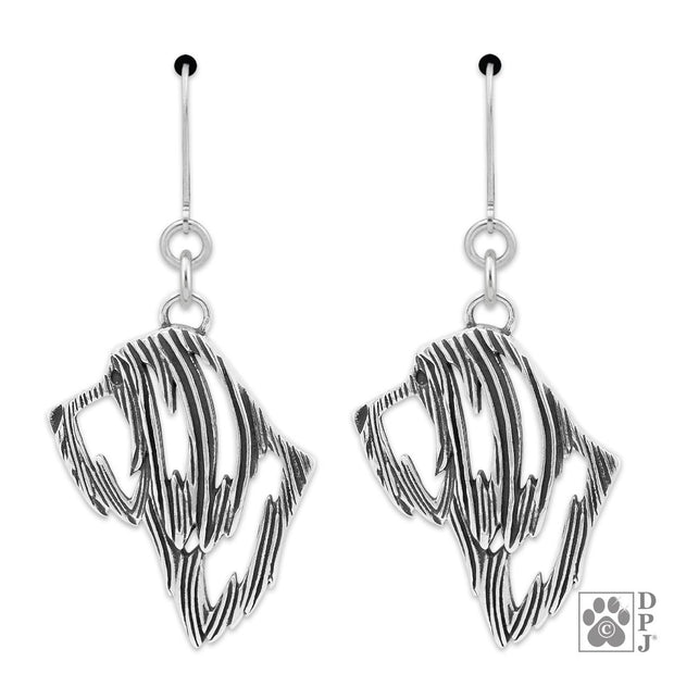 Sterling silver Bearded Collie earrings head study on leverbacks, Bearded Collie accessories