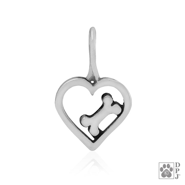 Dog bone inside heart necklace in sterling silver, Gotcha day dog gifts