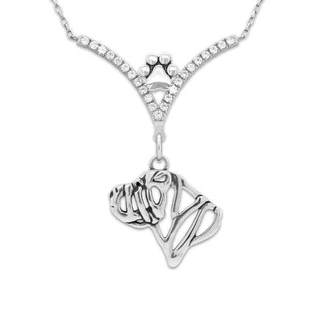 VIP Chinese Shar Pei CZ Necklace, Head