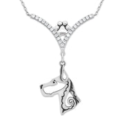 VIP Great Dane Cropped Ears CZ Necklace, Head