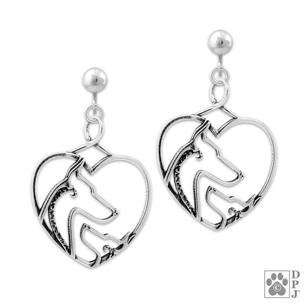 Sterling Silver Doberman Pinscher Heart Earrings