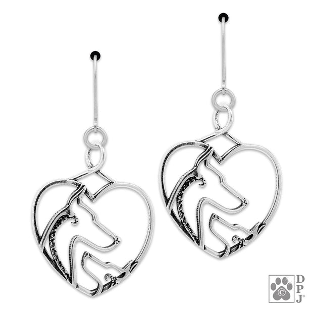Sterling Silver Doberman Pinscher Heart Earrings