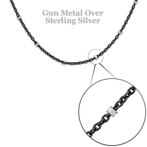 Gun Metal Diamond Cut Sterling Silver Two Tone Chain 20"