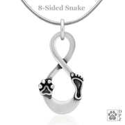 Paw and foot print infinity necklace in sterling silver, Infinity necklace for animal lovers