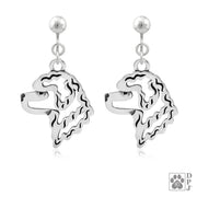 Sterling silver Portuguese Water Dog clip on earrings head study, Portuguese Water Dog products