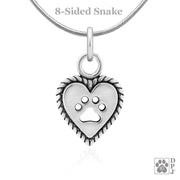 Heart and paw necklace jewelry charm with rope engraving around it, Cool gifts for dog lovers