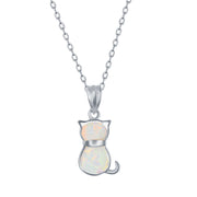 White Opal Cat Necklace in Sterling Silver