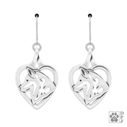 Sterling Silver Siberian Husky Heart Earrings