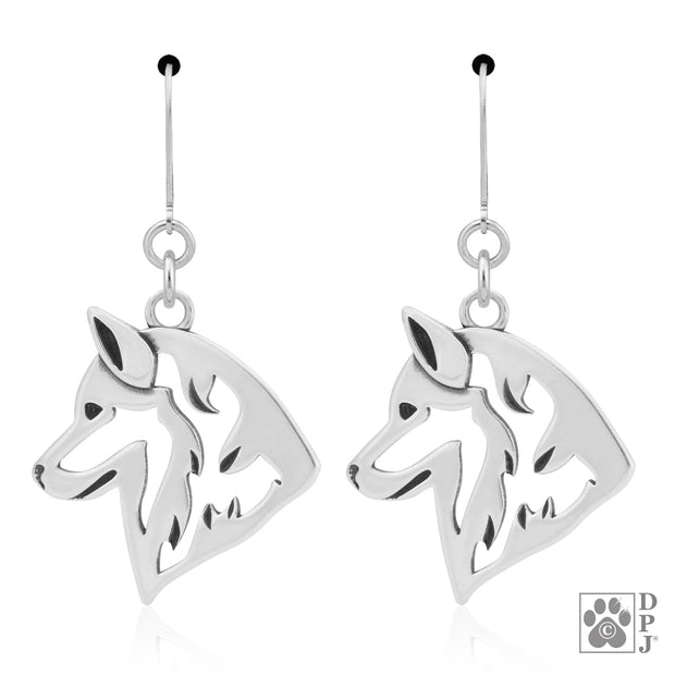 Sterling silver Siberian Husky earrings head study on leverbacks, Siberian Husky accessories