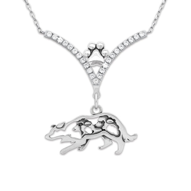 VIP Border Collie Crouch w/Sheep CZ Necklace, Body