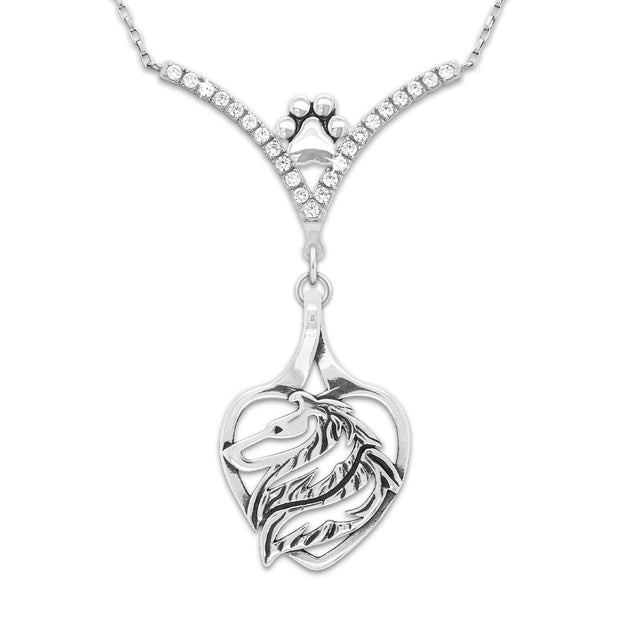 VIP Collie In Heart CZ Necklace, Head